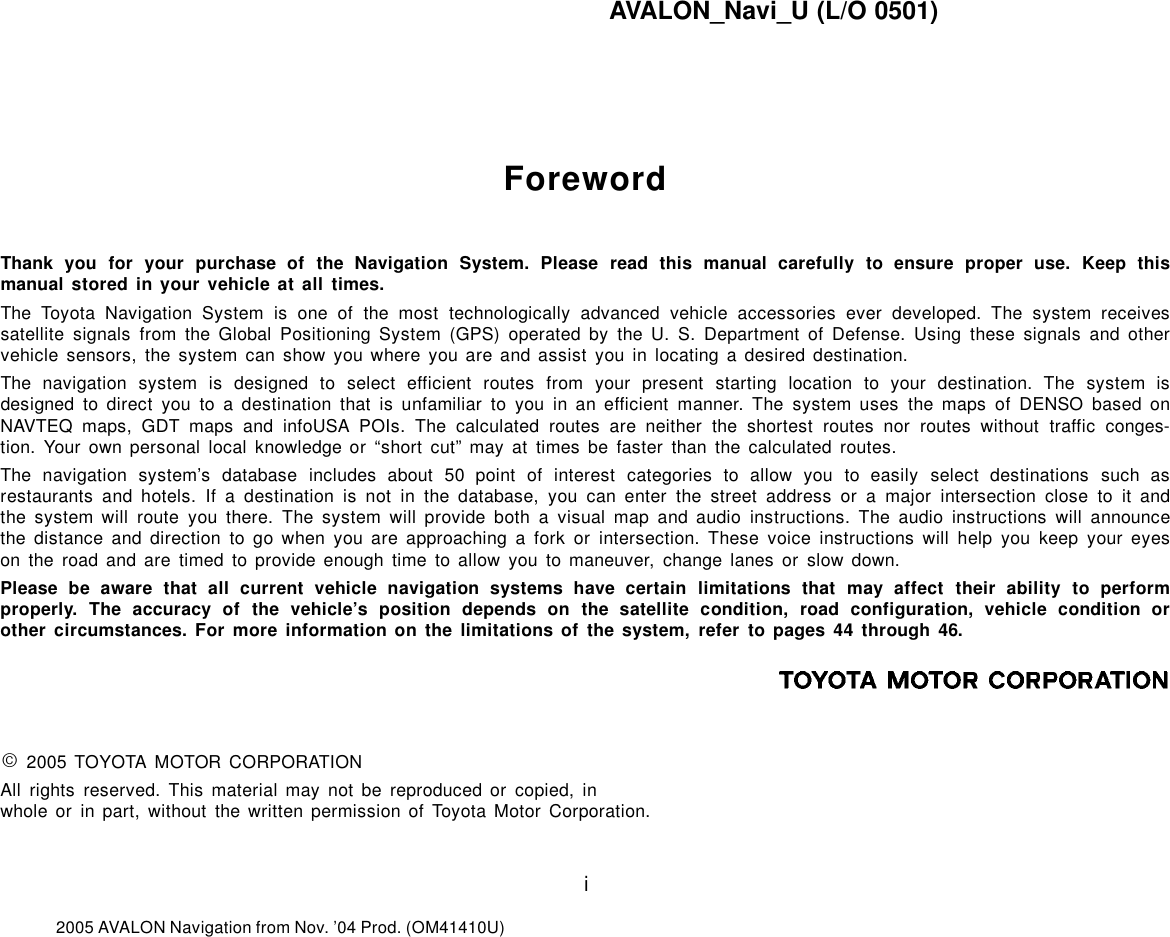 2007 TOYOTA AVALON OWNERS MANUAL PDF visual data 2