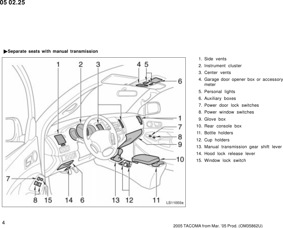 Page 4 of 10 - Toyota Toyota-2005-Toyota-Tacoma-Owners-Manual-  Toyota-2005-toyota-tacoma-owners-manual
