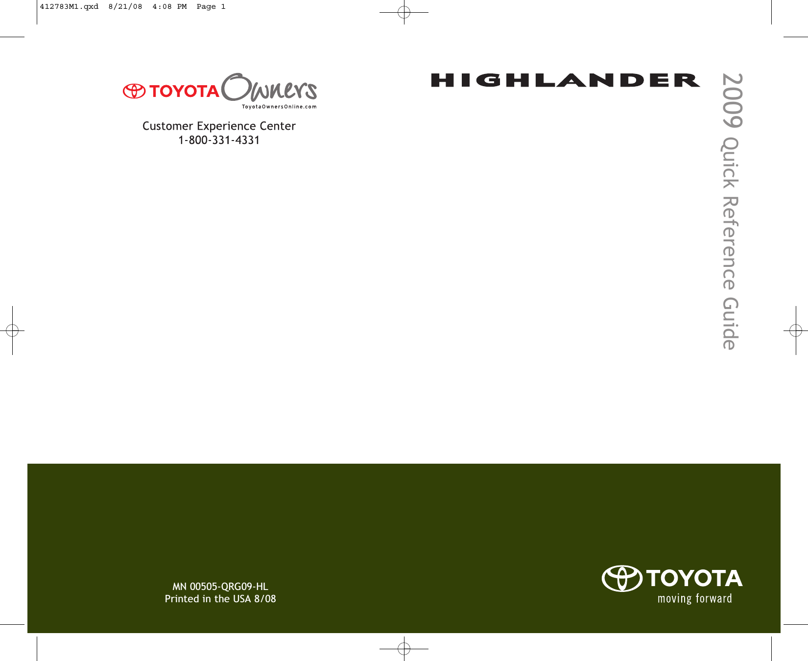 Toyota 2009 Highlander Reference Guide 08 TCS 01990
