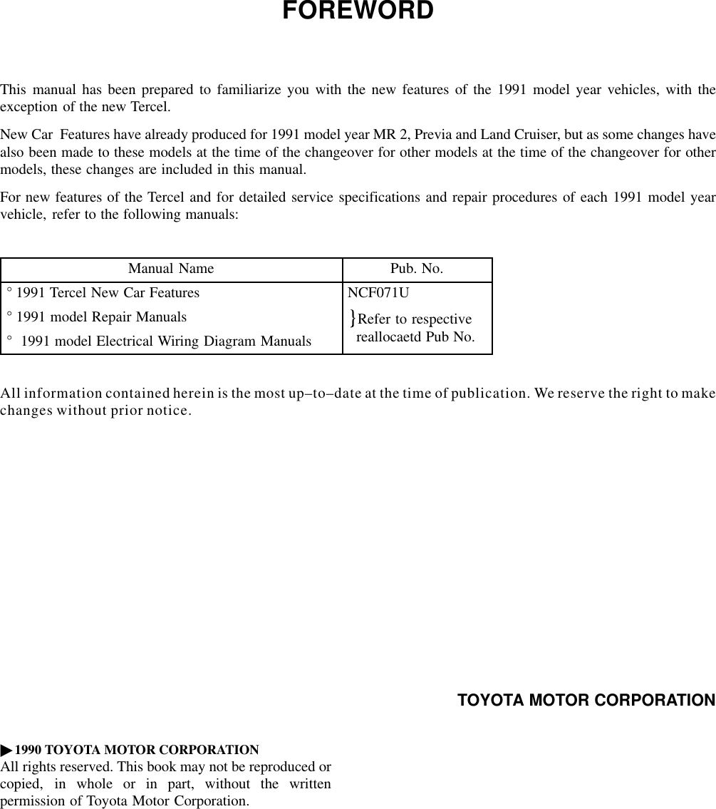 Page 1 of 10 - Toyota Toyota-Automobile-Tercel-Users-Manual-  Toyota-automobile-tercel-users-manual