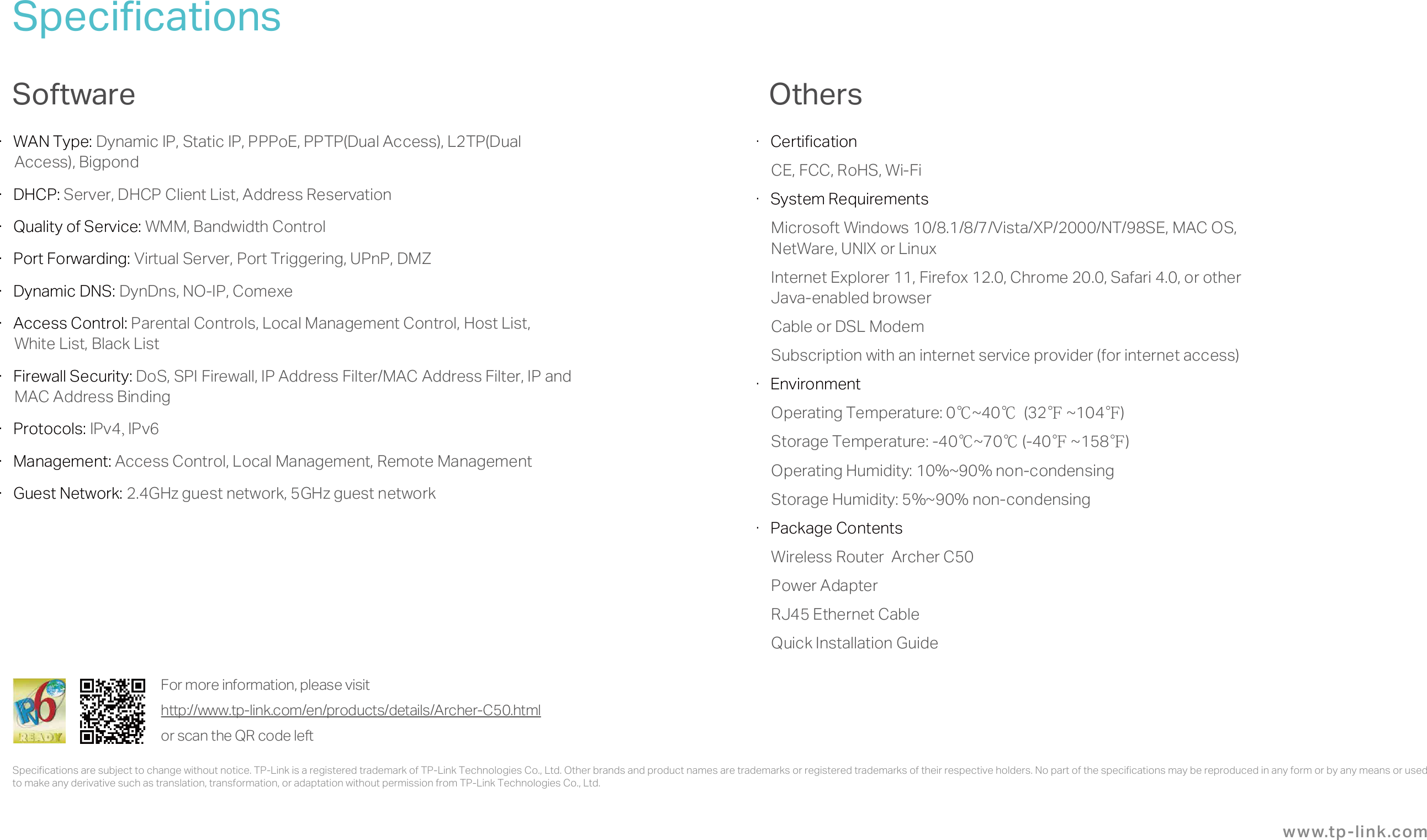 Page 6 of 6 - Archer C50(EU)3.0-datasheet  C50(EU)(US) V3 Datasheet