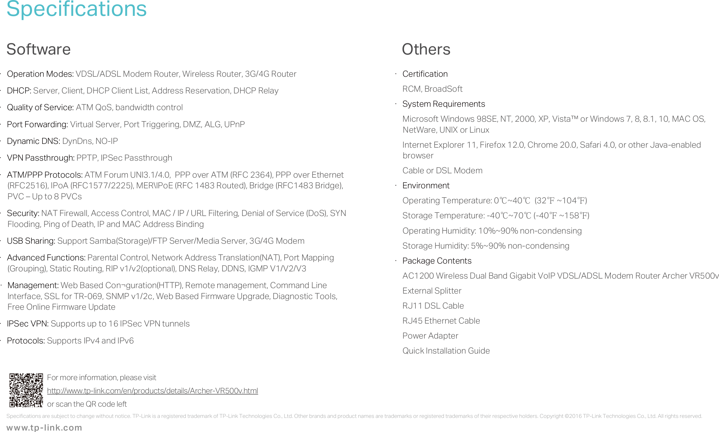 Page 7 of 7 - Archer VR500v(AU)-datasheet  Archer VR500v(AU) V1 Datasheet