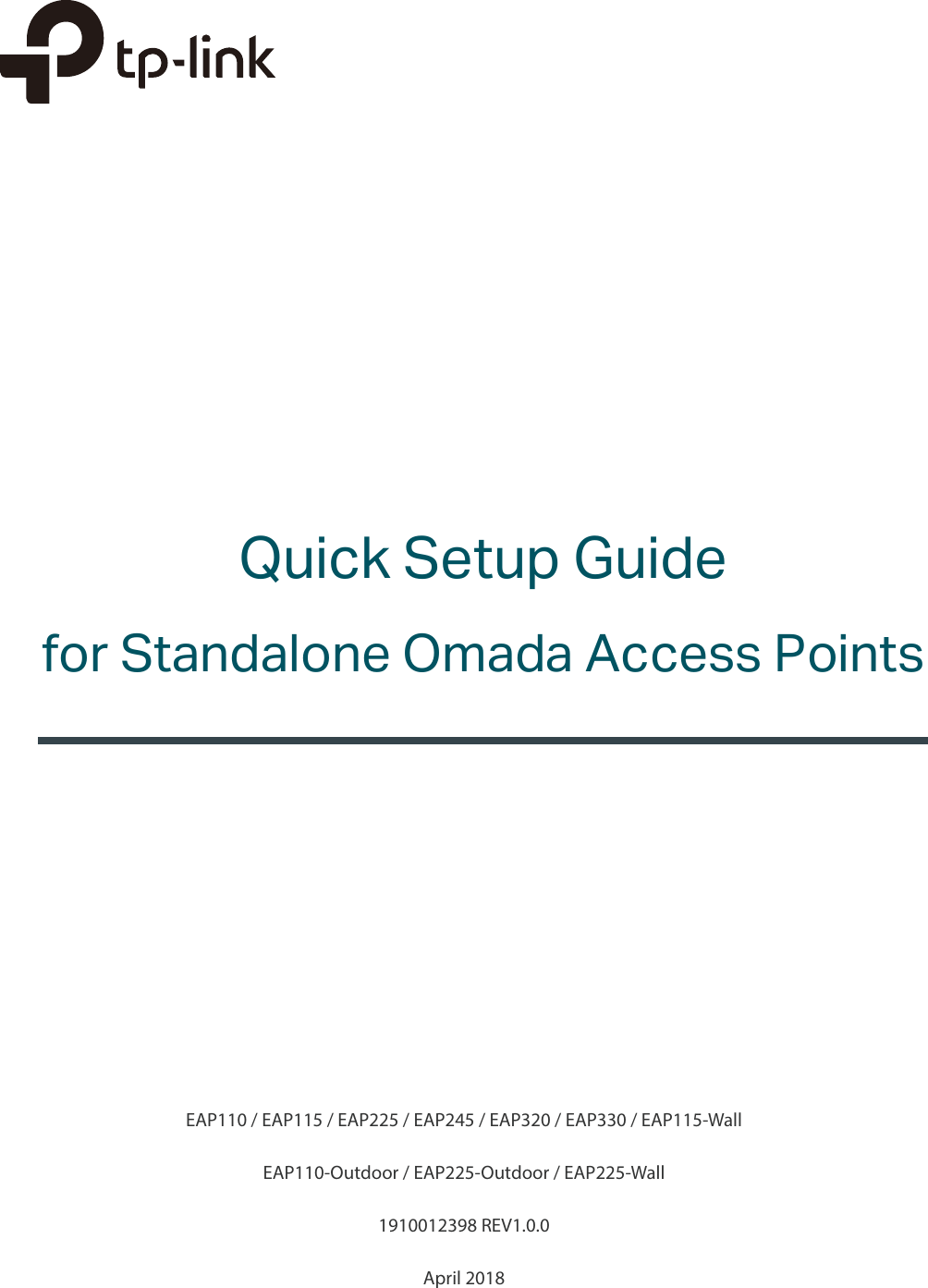 Page 1 of 10 - Quick Setup Guide For Standalone Omada Eaps