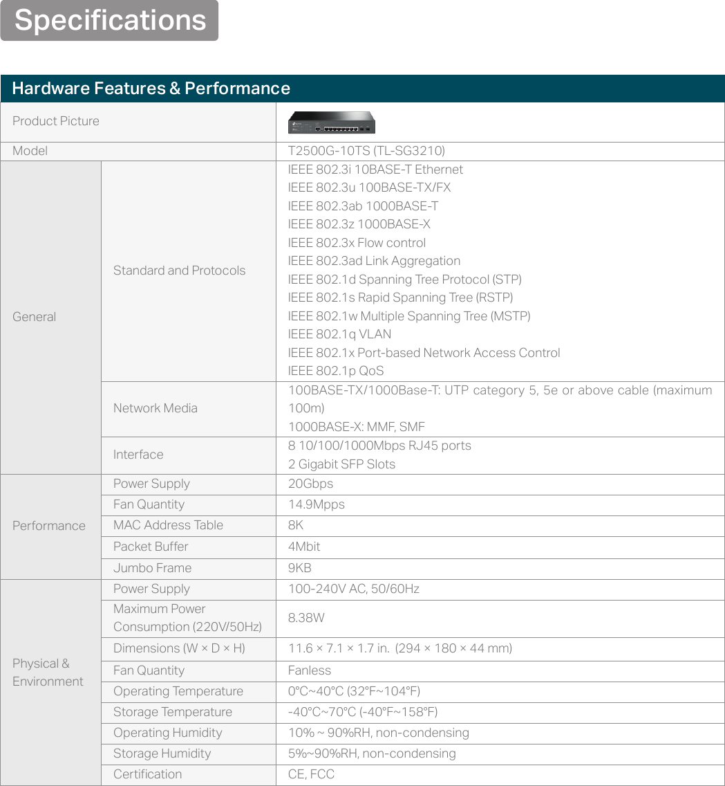 Page 3 of 5 - T2500G-10TS(TL-SG3210)(UN) 1.0 Datasheet  1479376535006l