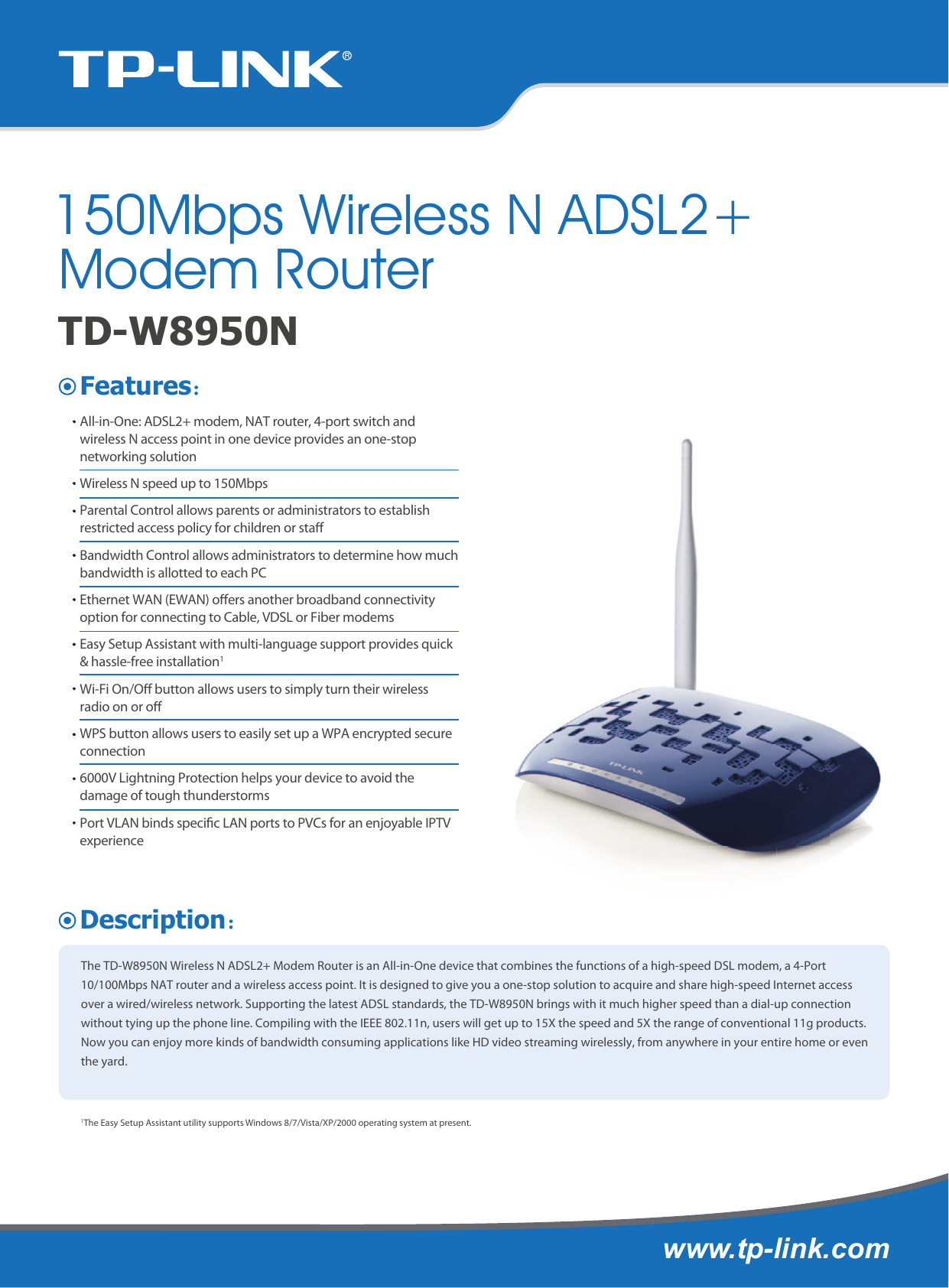 Page 1 of 4 - TD-W8950N(UN) 1.0  TD-W8950N V1 Datasheet
