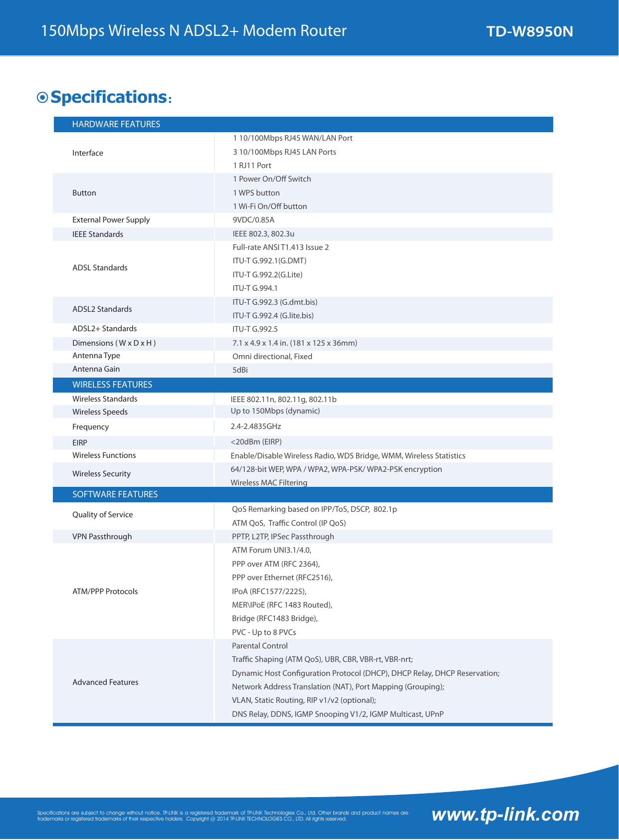 Page 2 of 4 - TD-W8950N(UN) 1.0  TD-W8950N V1 Datasheet
