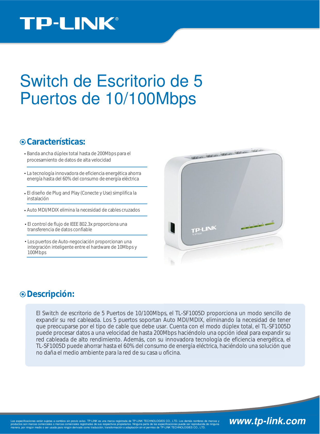 Page 1 of 2 - TL-SF1005D Datasheet_espx  Datasheet Esp