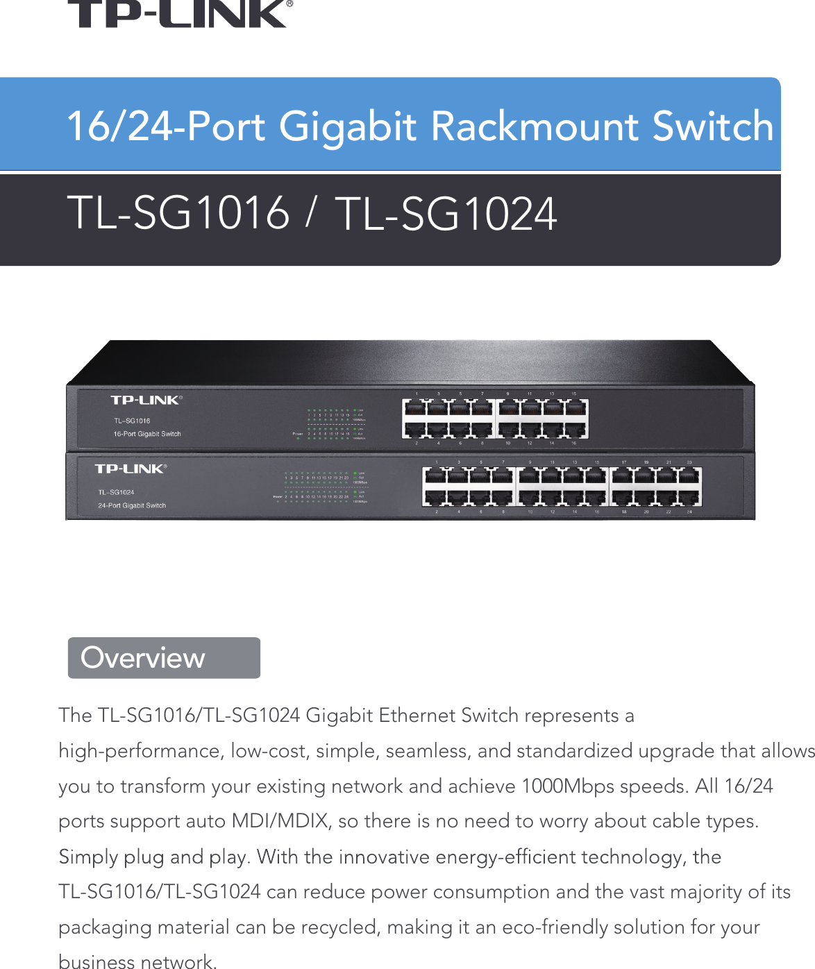 Page 1 of 3 - TL-SG1016 Datasheet  TL-SG1024 10.0