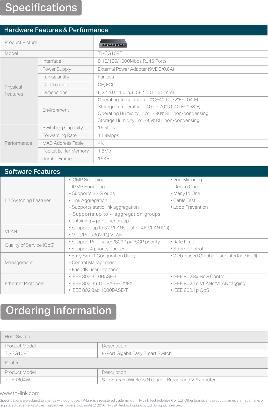 Page 3 of 3 - TL-SG108E(UN) 3.0 Datasheet  V3
