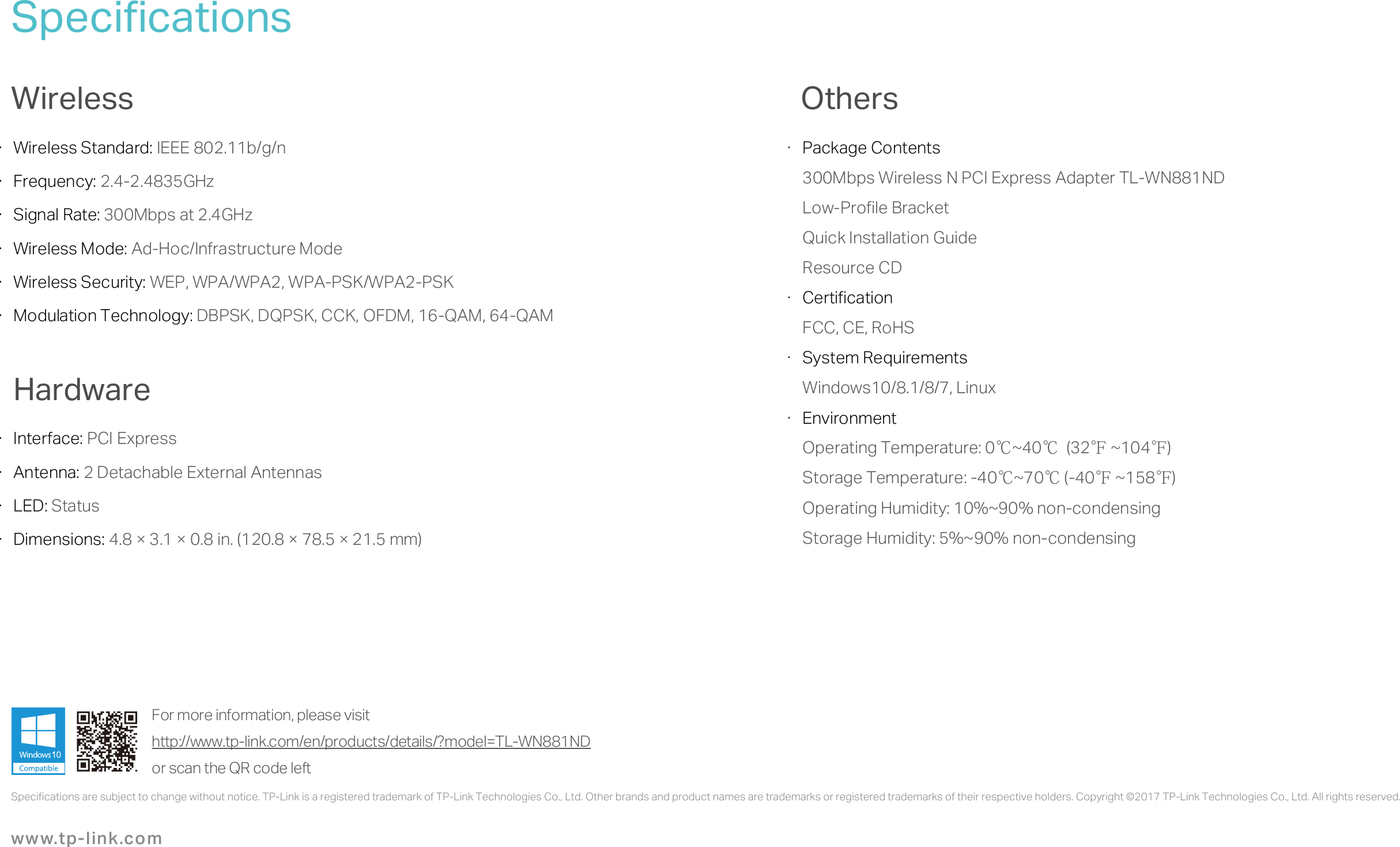 Page 4 of 4 - TL-WN881ND(EU) 2.0_Datasheet 0703  TL-WN881ND(EU US) 2.0 Datasheet