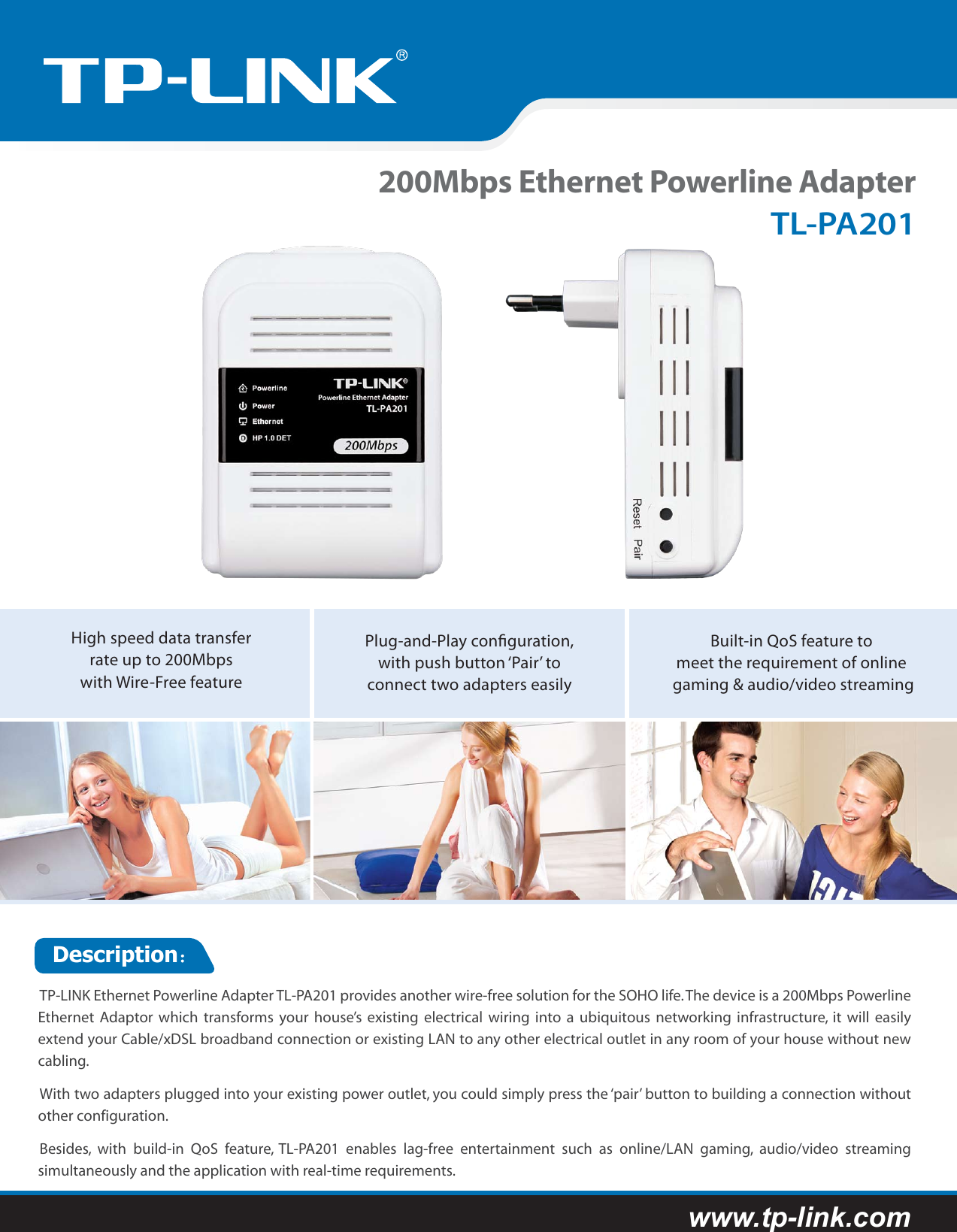 Page 1 of 2 - Tp-Link Tp-Link-200Mbps-Ethernet-Powerline-Adapter-Tl-Pa201-Users-Manual- TL-PA201-1  Tp-link-200mbps-ethernet-powerline-adapter-tl-pa201-users-manual