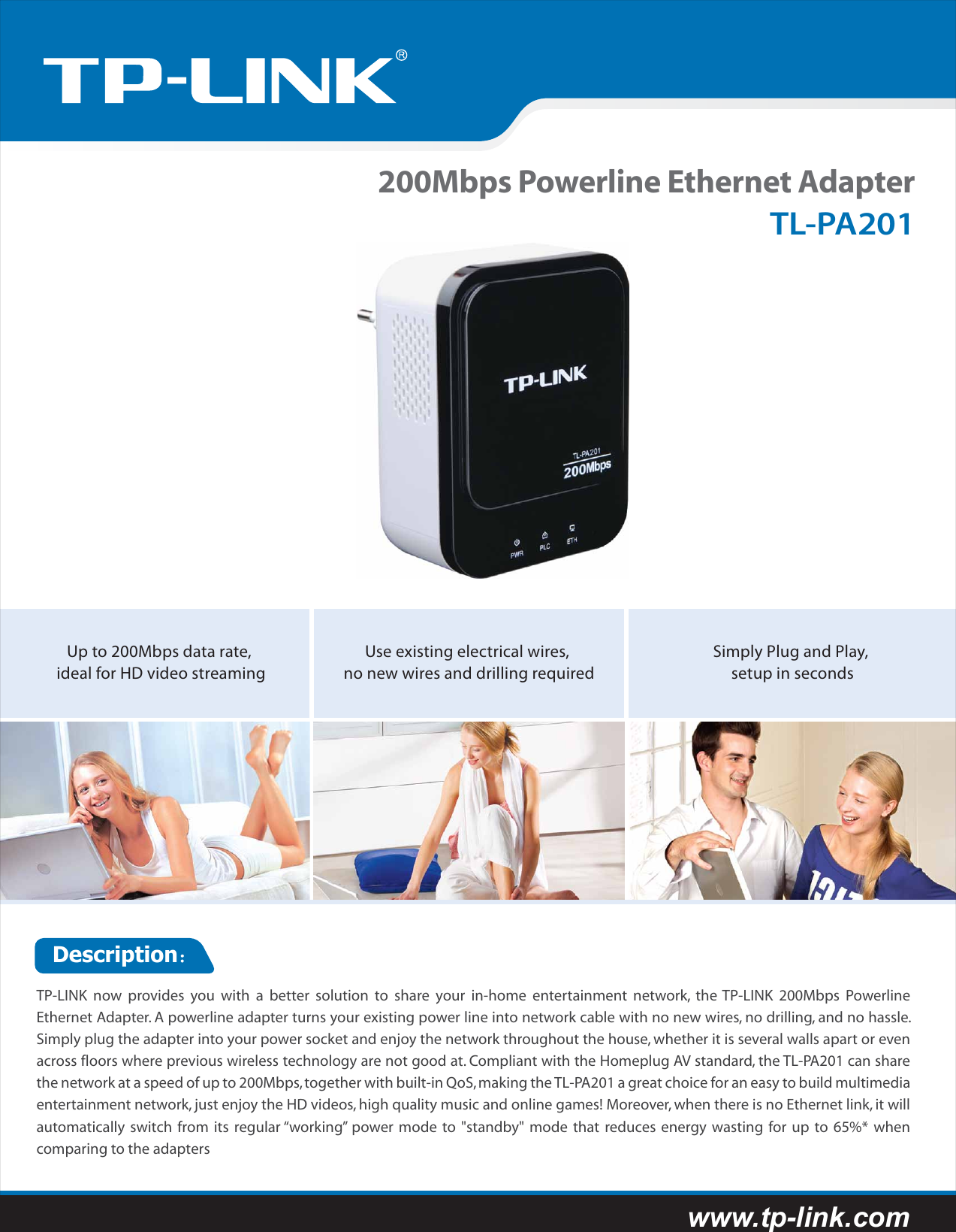 Tp Link 200Mbps Powerline Adapter Tl Pa201 Users Manual