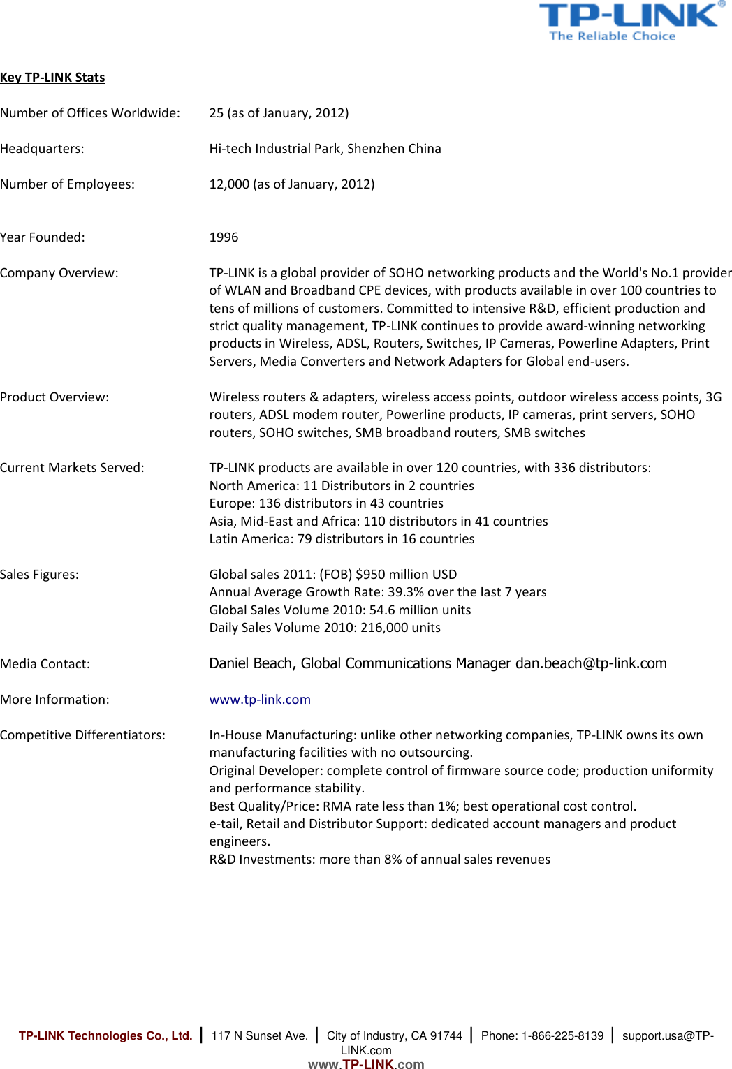 Page 1 of 2 - TP-LINK Backgrounder - January 2012