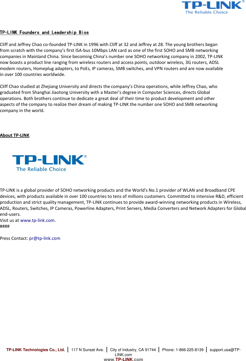 Page 2 of 2 - TP-LINK Backgrounder - January 2012