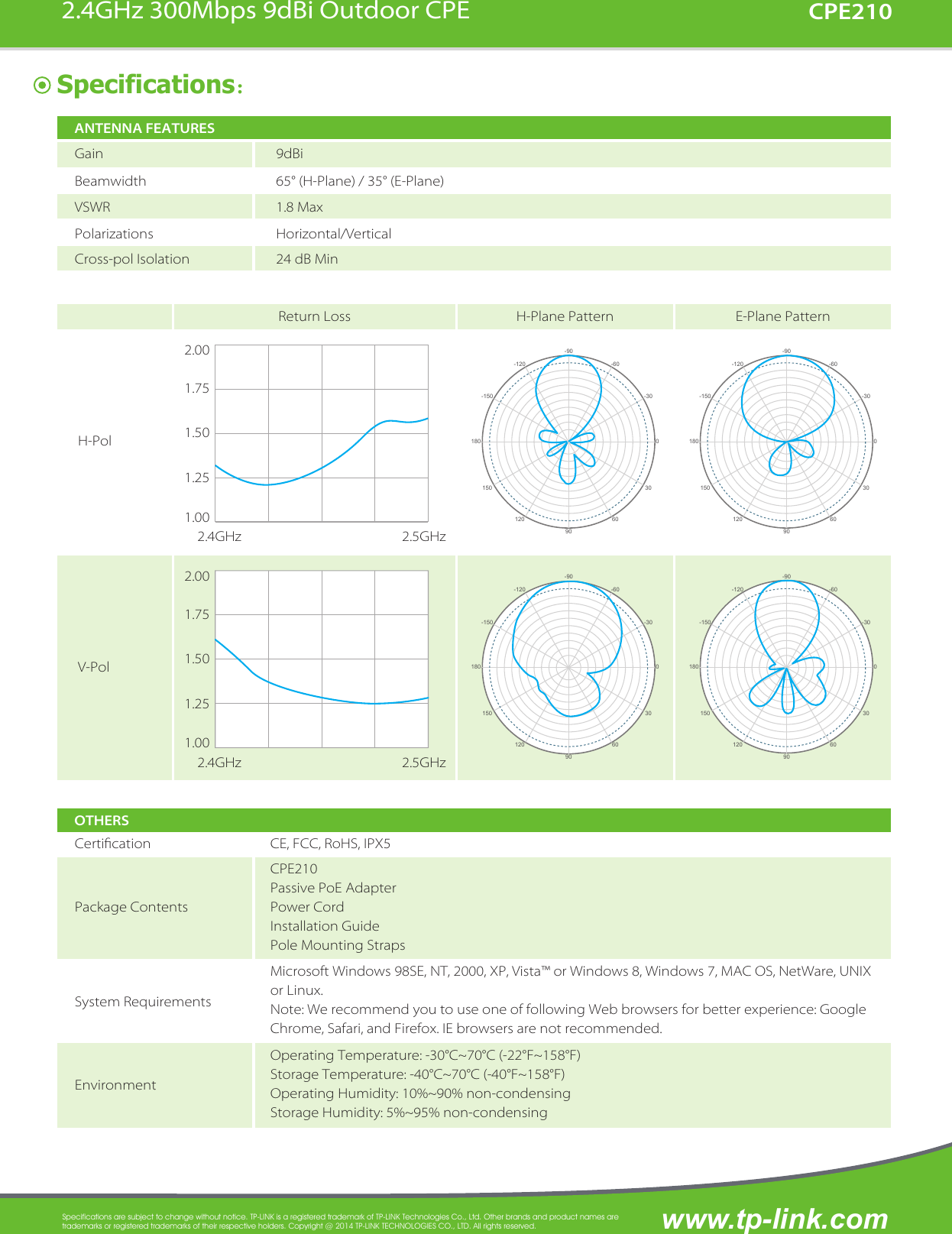 Page 6 of 6 - Tp-Link Tp-Link-Cpe210-Data-Sheet- CPE210_V1_Datasheet  Tp-link-cpe210-data-sheet