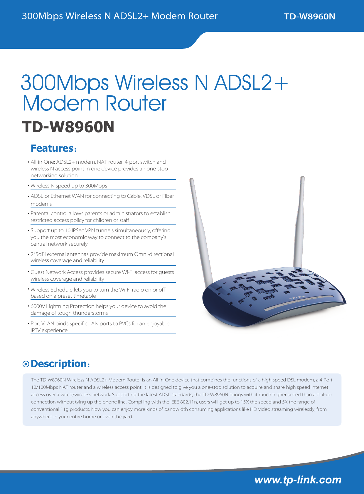 Tp Link Td W60n V5 Data Sheet W60n Un 5 0