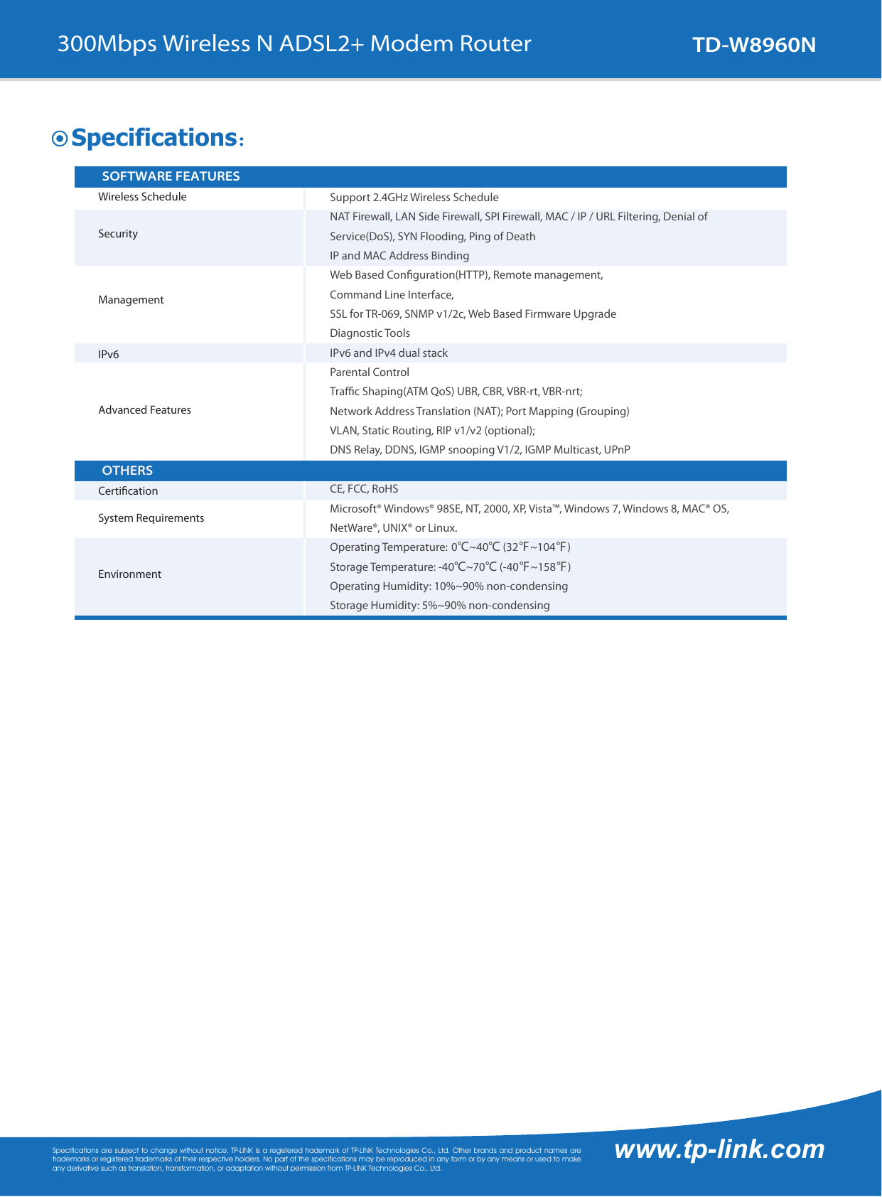 Page 3 of 4 - Tp-Link Tp-Link-Td-W8960N-V5-Data-Sheet- TD-W8960N(UN) 5.0  Tp-link-td-w8960n-v5-data-sheet