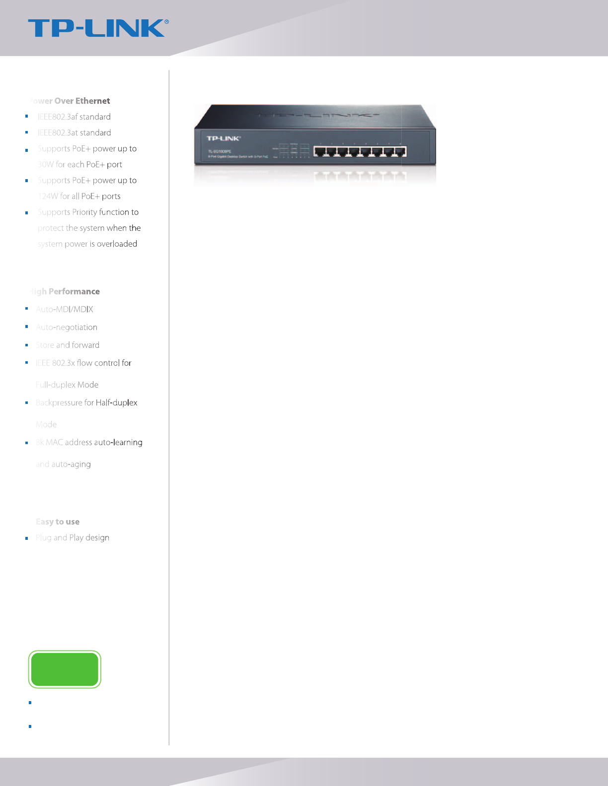 Tp Link Tl Sg1008pe Data Sheet Sg1008p 1 0