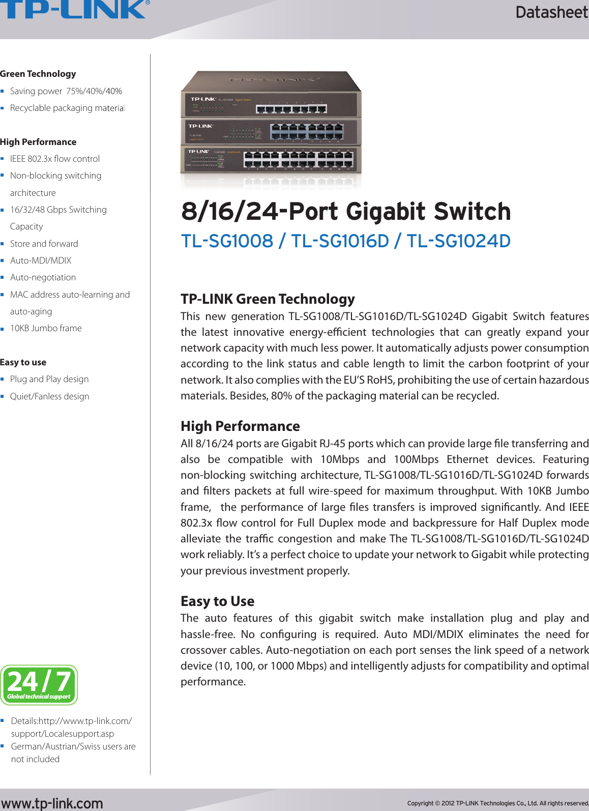 Page 2 of 3 - Tp-Link Tp-Link-Tl-Sg1016D-V3-Data-Sheet- TL-SG1008、TL-SG1016D、TL-SG1024D Datasheetpdf  Tp-link-tl-sg1016d-v3-data-sheet