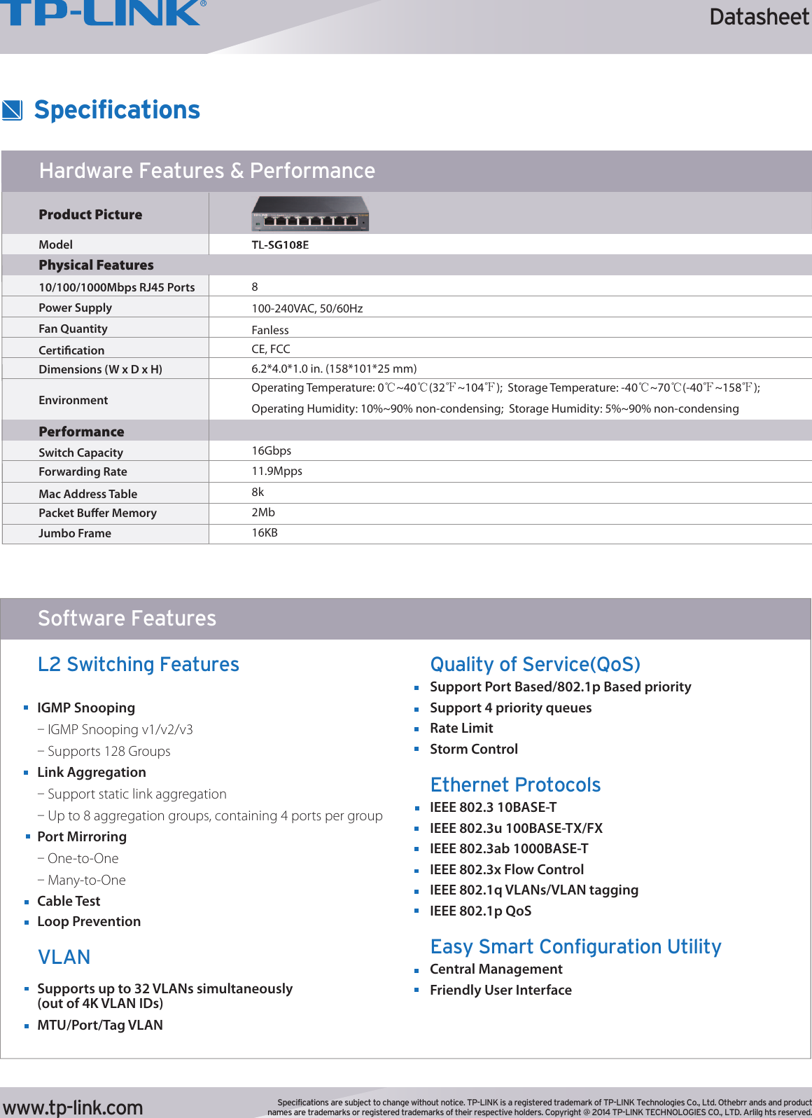 Page 3 of 4 - Tp-Link Tp-Link-Tl-Sg108E-Data-Sheet- TL-SG108E 1.0  Tp-link-tl-sg108e-data-sheet