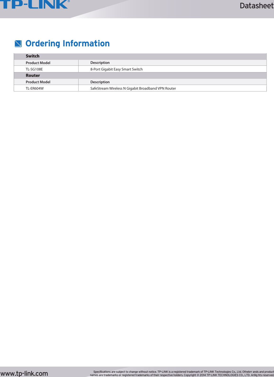 Page 4 of 4 - Tp-Link Tp-Link-Tl-Sg108E-Data-Sheet- TL-SG108E 1.0  Tp-link-tl-sg108e-data-sheet