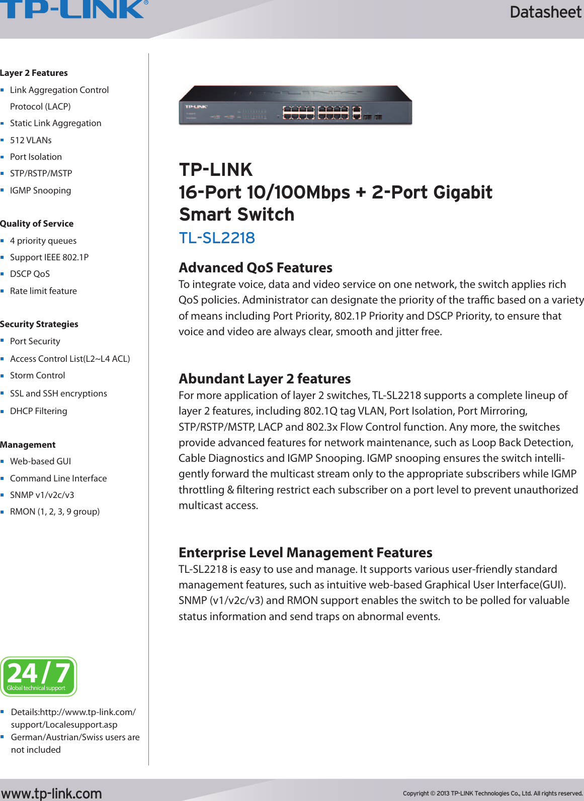 Page 2 of 4 - Tp-Link Tp-Link-Tl-Sl2218-Data-Sheet- TL-SL2218 1  Tp-link-tl-sl2218-data-sheet
