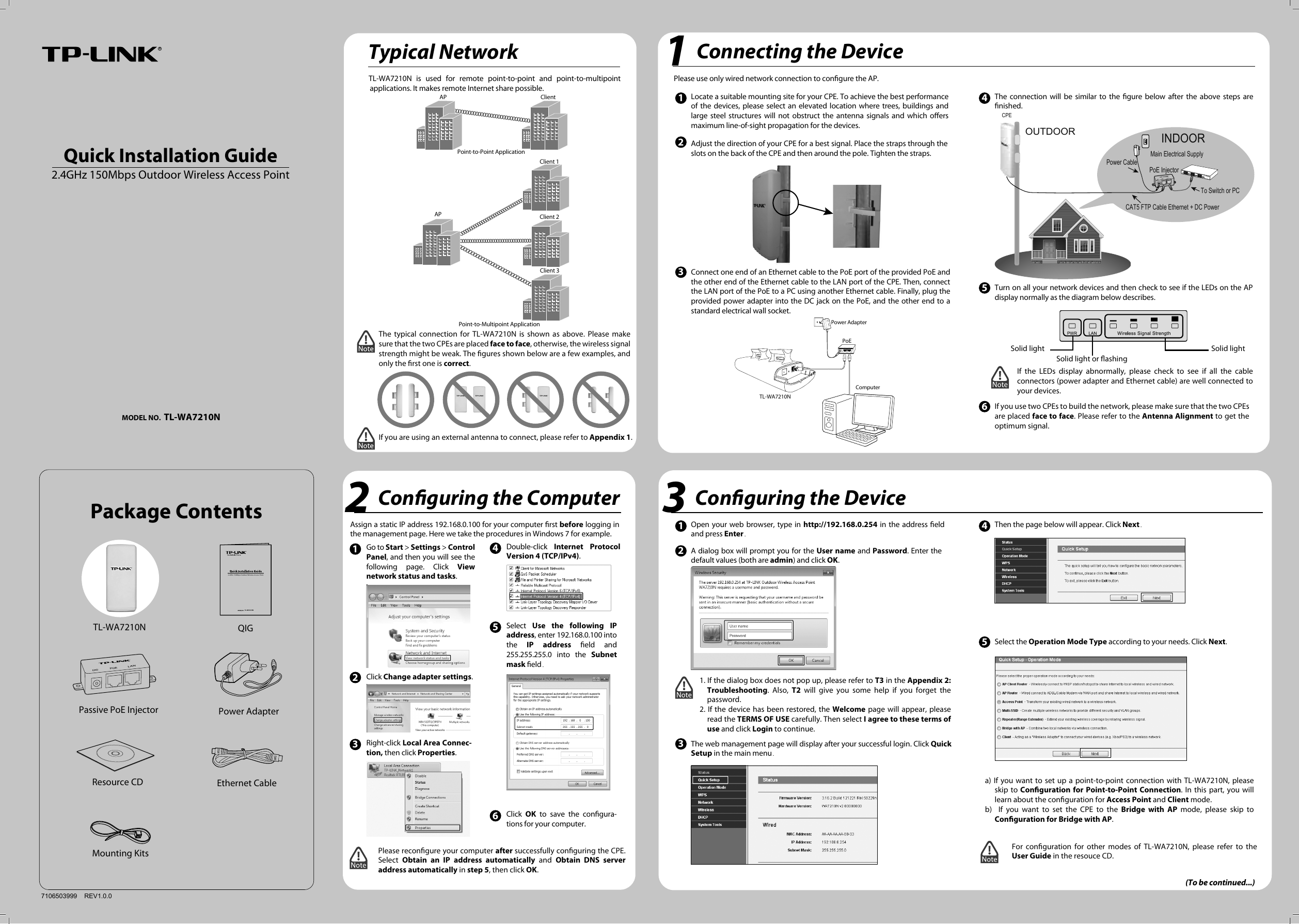 Page 1 of 2 - Tp-Link Tp-Link-Tl-Wa7210N-Quick-Installation-Guide- 7106503999_TL-WA7210N(UN)_QIG_REV1.0.0_A  Tp-link-tl-wa7210n-quick-installation-guide