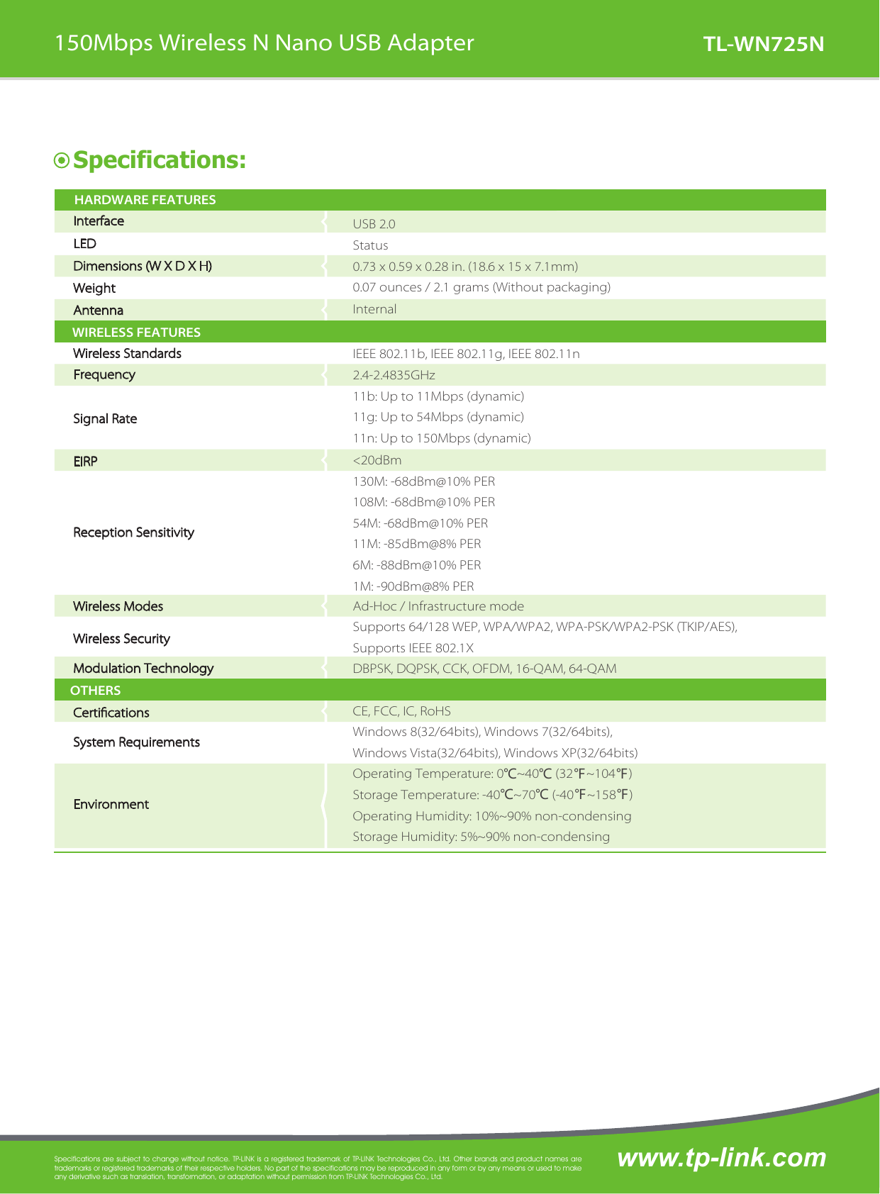 Page 2 of 3 - Tp-Link Tp-Link-Tl-Wn725N-V2-Data-Sheet- TL-WN725N 1.0  Tp-link-tl-wn725n-v2-data-sheet