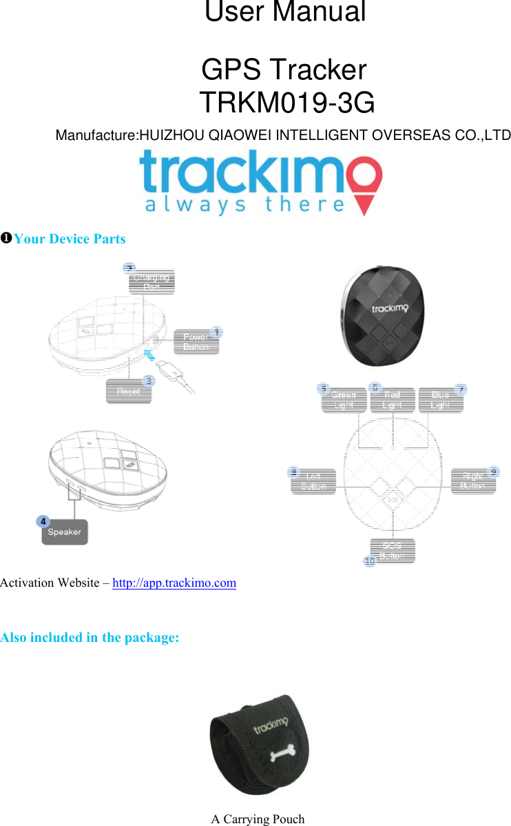 Page 1 of Trackimo TRKM019-3G GPS Tracker User Manual 