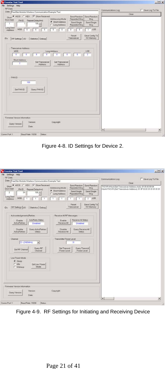 Page 21 of 41                                                      Figure 4-8. ID Settings for Device 2.                                     Figure 4-9.  RF Settings for Initiating and Receiving Device    