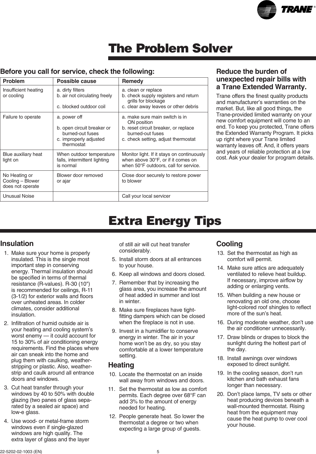 Page 5 of 6 - Trane Trane-2Twb0-Um-2-Users-Manual- 22_5202_02_kit.p65  Trane-2twb0-um-2-users-manual