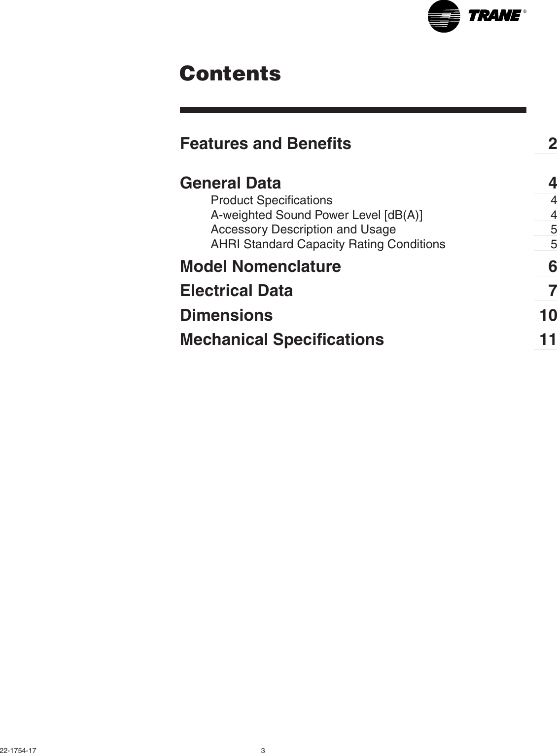 Page 3 of 12 - Trane Trane-36-Users-Manual- 22-1754-17 08/01/2011 Split System Heat Pump Product Data XL16i 4TWX6024, 036, 048, 060E  2, 3, 4 And 5 Tons Trane-36-users-manual