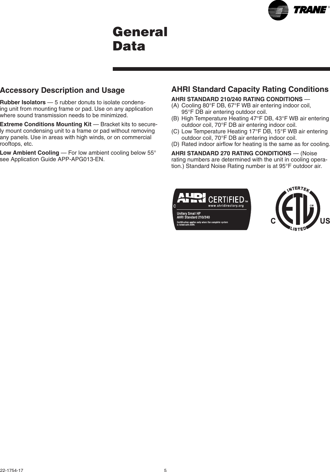 Page 5 of 12 - Trane Trane-36-Users-Manual- 22-1754-17 08/01/2011 Split System Heat Pump Product Data XL16i 4TWX6024, 036, 048, 060E  2, 3, 4 And 5 Tons Trane-36-users-manual