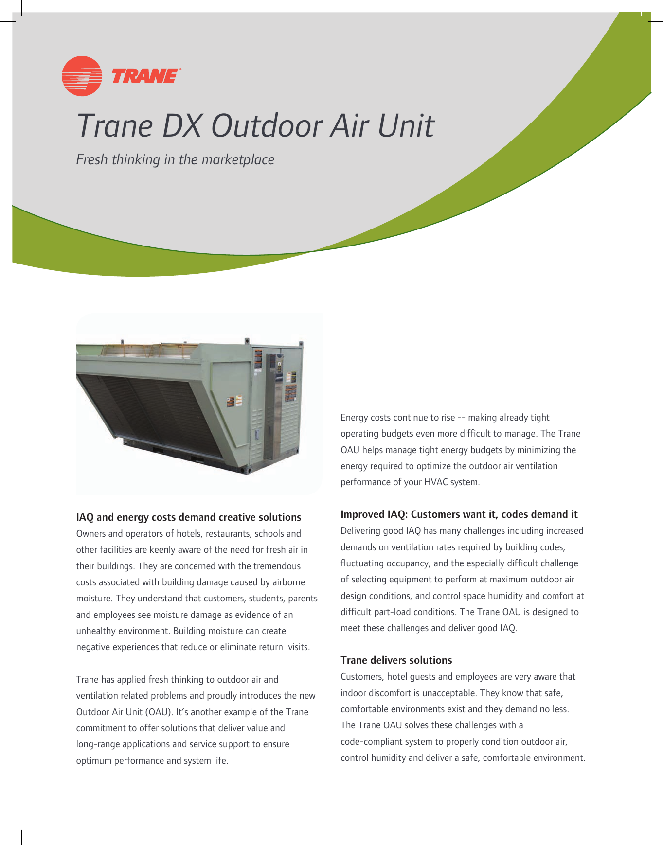 Trane Dx Outdoor Air Unit Brochure Oau Prc002 En 07 30 2010 Fresh