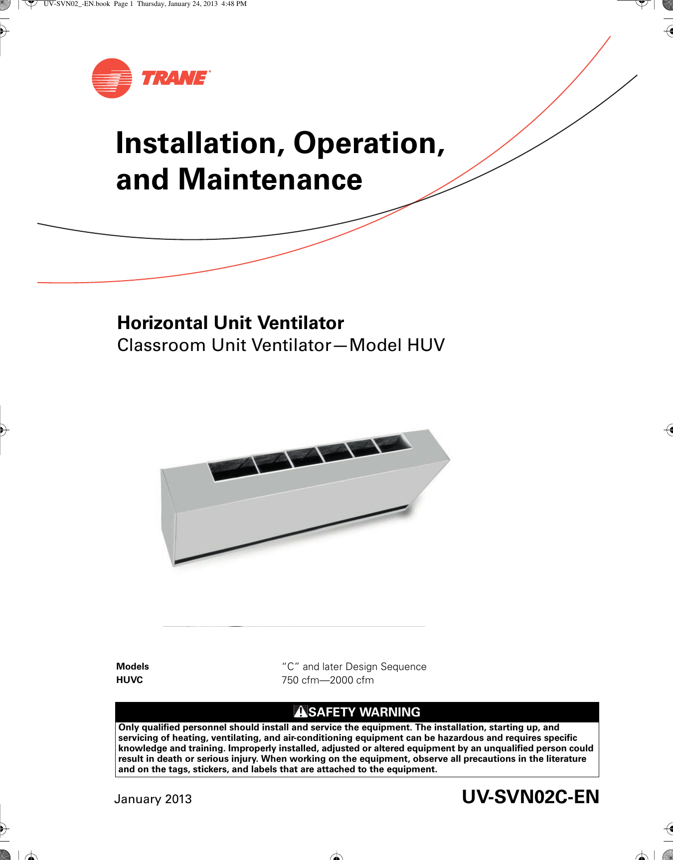 Trane Huvc Horizontal Classroom Unit Ventilator Installation And Maintenance Manual UV SVN02C EN