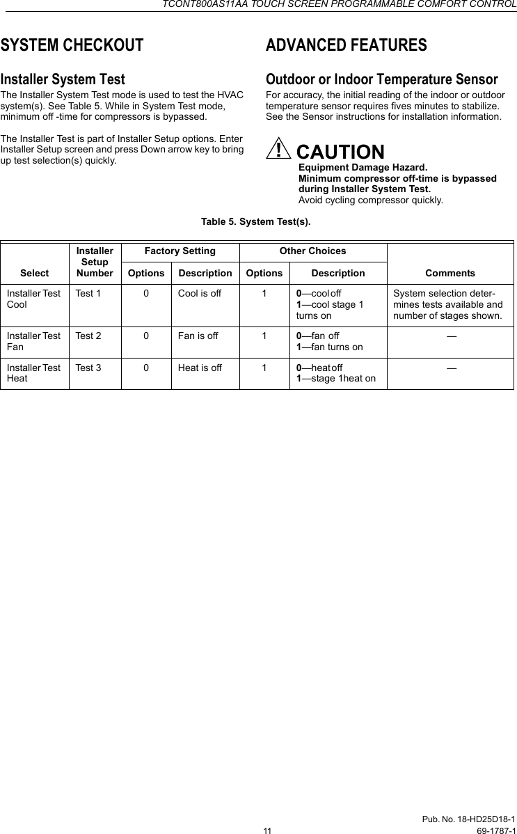 Page 11 of 12 - Trane Trane-Tcont800As11Aa-Users-Manual- 69-1787 TCONT800AS11AA Touch Screen Programmable Comfort Control  Trane-tcont800as11aa-users-manual
