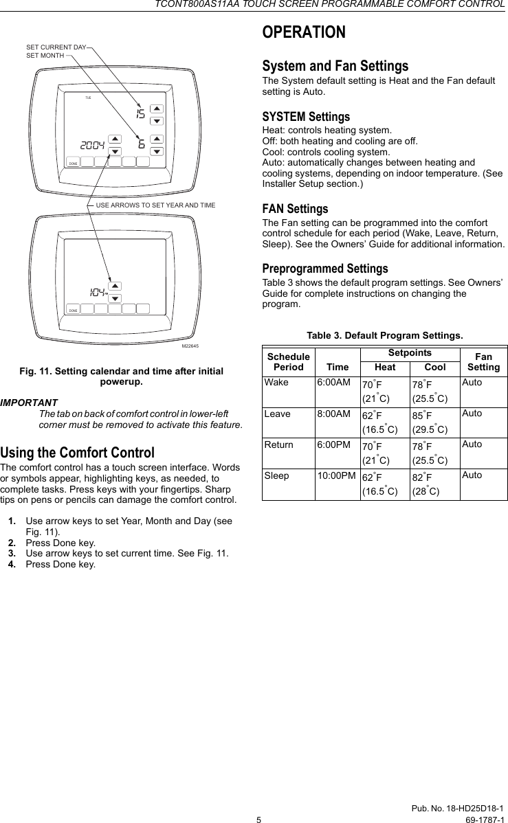Page 5 of 12 - Trane Trane-Tcont800As11Aa-Users-Manual- 69-1787 TCONT800AS11AA Touch Screen Programmable Comfort Control  Trane-tcont800as11aa-users-manual