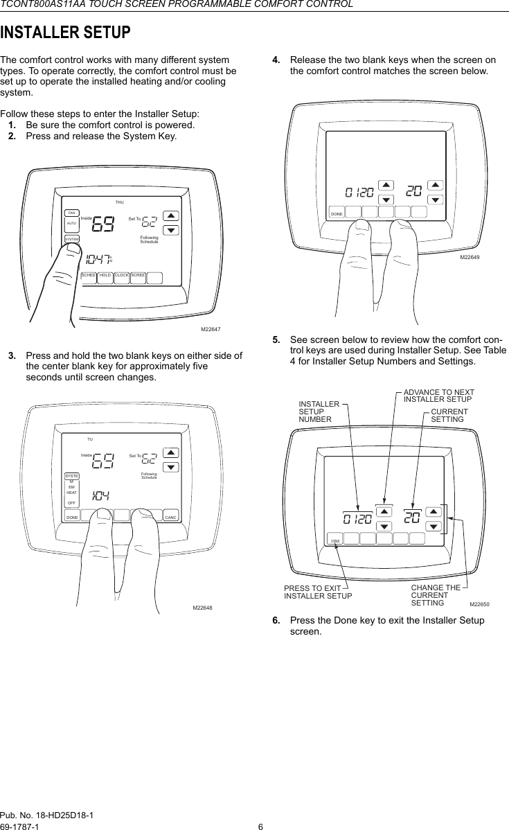 Page 6 of 12 - Trane Trane-Tcont800As11Aa-Users-Manual- 69-1787 TCONT800AS11AA Touch Screen Programmable Comfort Control  Trane-tcont800as11aa-users-manual