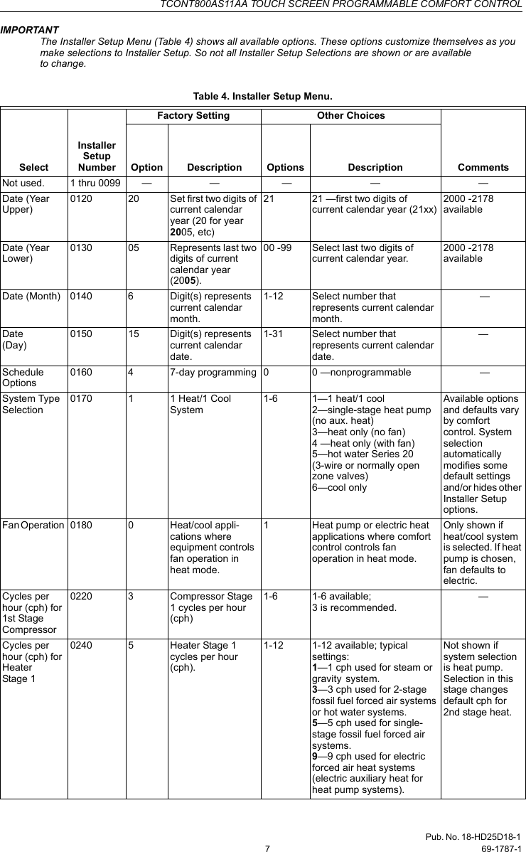 Page 7 of 12 - Trane Trane-Tcont800As11Aa-Users-Manual- 69-1787 TCONT800AS11AA Touch Screen Programmable Comfort Control  Trane-tcont800as11aa-users-manual