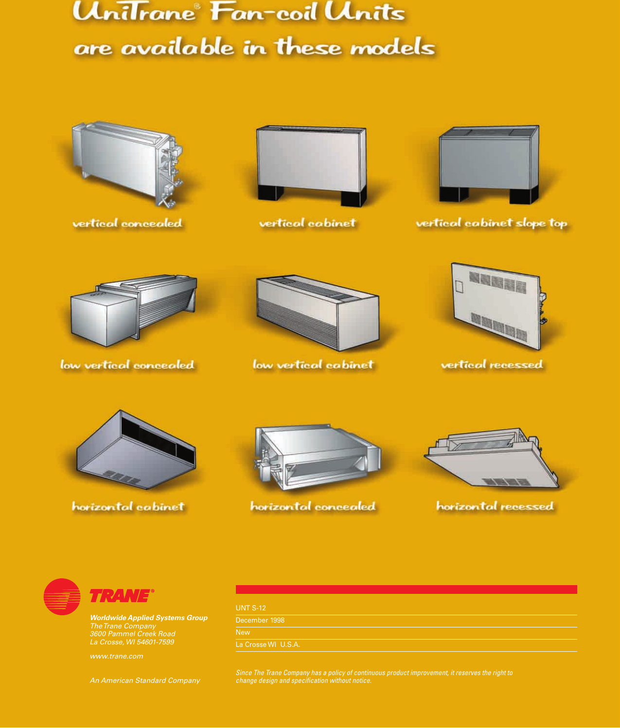 Page 8 of 8 - Trane Trane-Uni-Fan-Coil-And-Force-Flo-Brochure- UNT-S-12 12/01/1998 UniTrane Fan-Coil  Trane-uni-fan-coil-and-force-flo-brochure