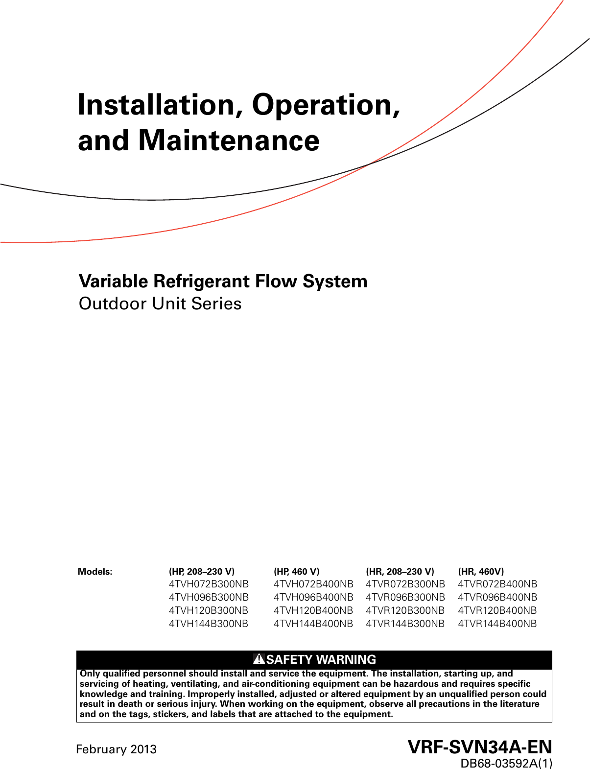 Trane Variable Refrigerant Flow System Outdoor Unit Series Installation