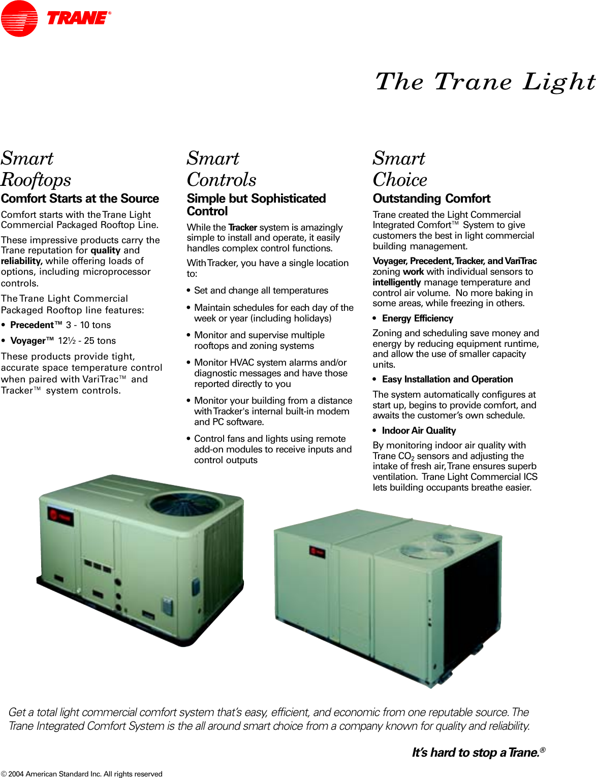 Page 2 of 6 - Trane Trane-Varitrac-Dampers-Brochure- UN-SLB002-EN 10/01/2004 Light Commercial Integrated Comfort System  Smart Rooftops , Controls Choice Trane-varitrac-dampers-brochure