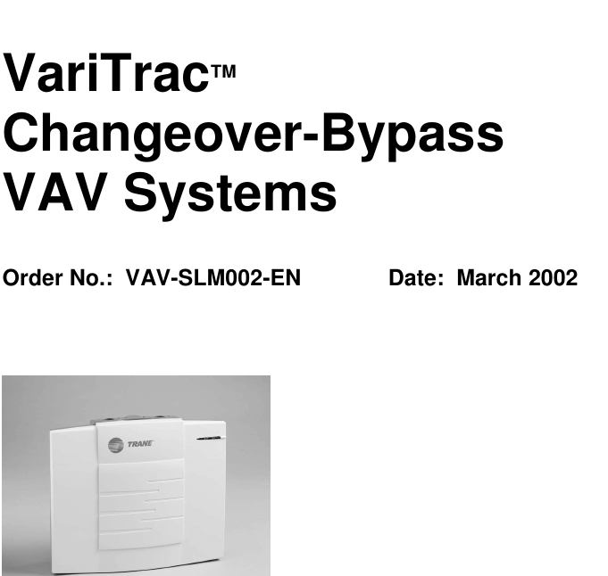 Trane Vav Systems Slm002 En Users Manual Guide.