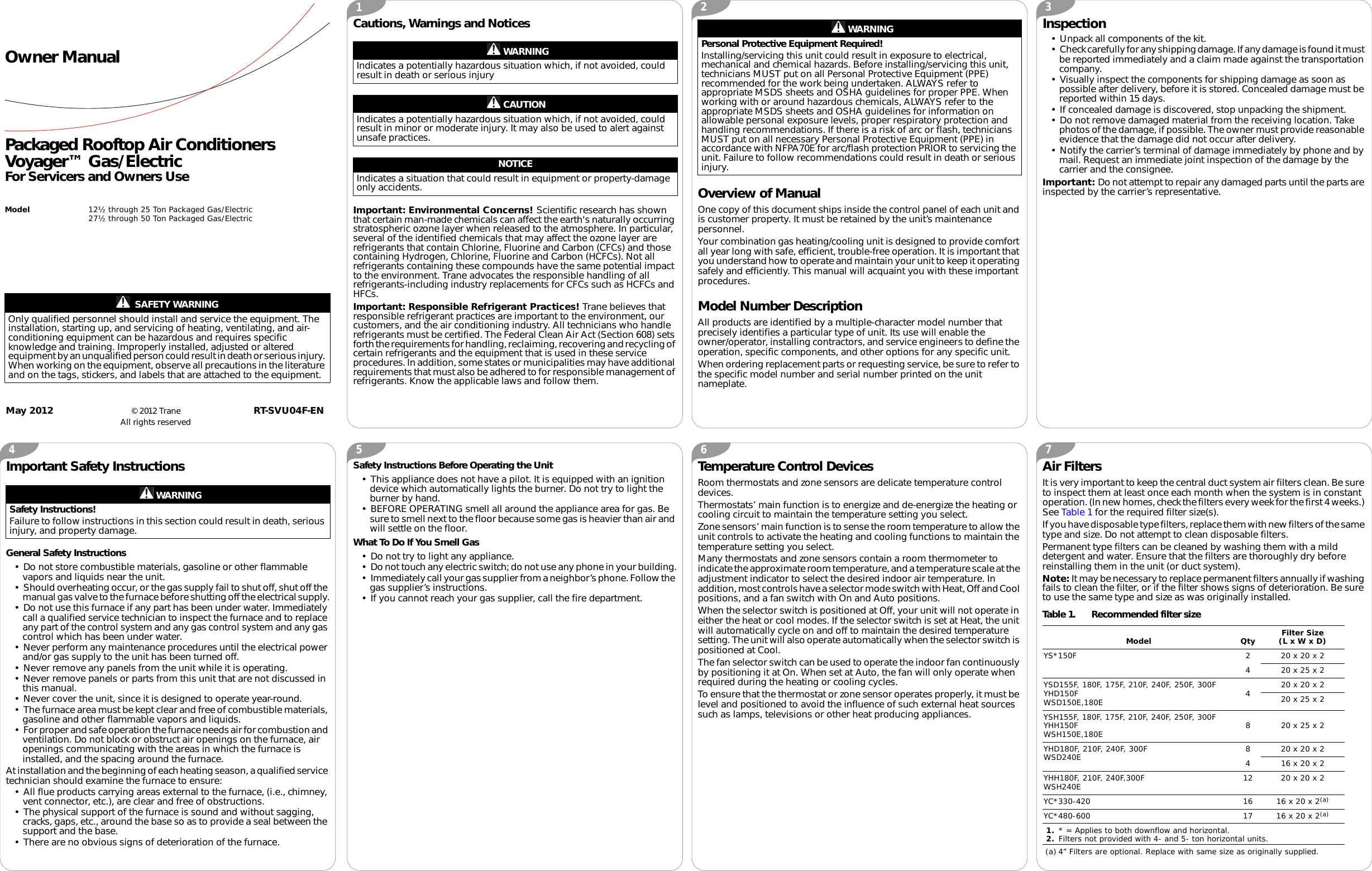 Page 1 of 2 - Trane Trane-Voyager-12-5-To-25-Tons-Users-Manual- Owner Manual  Trane-voyager-12-5-to-25-tons-users-manual