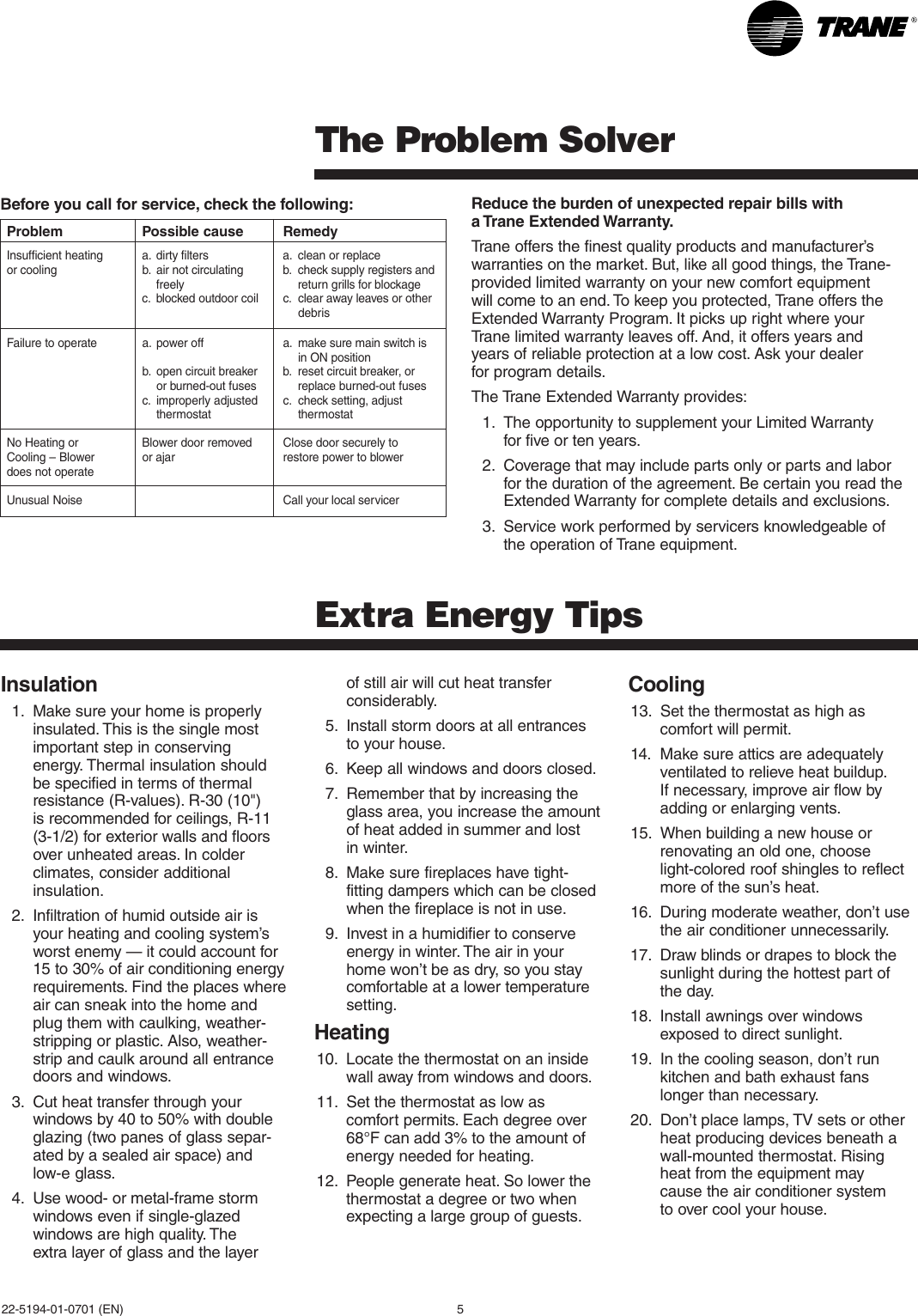 Page 5 of 6 - Trane Trane-Xl-Series-Users-Manual- 22_5194_01_kit.p65 Trane-xl-series-users-manual