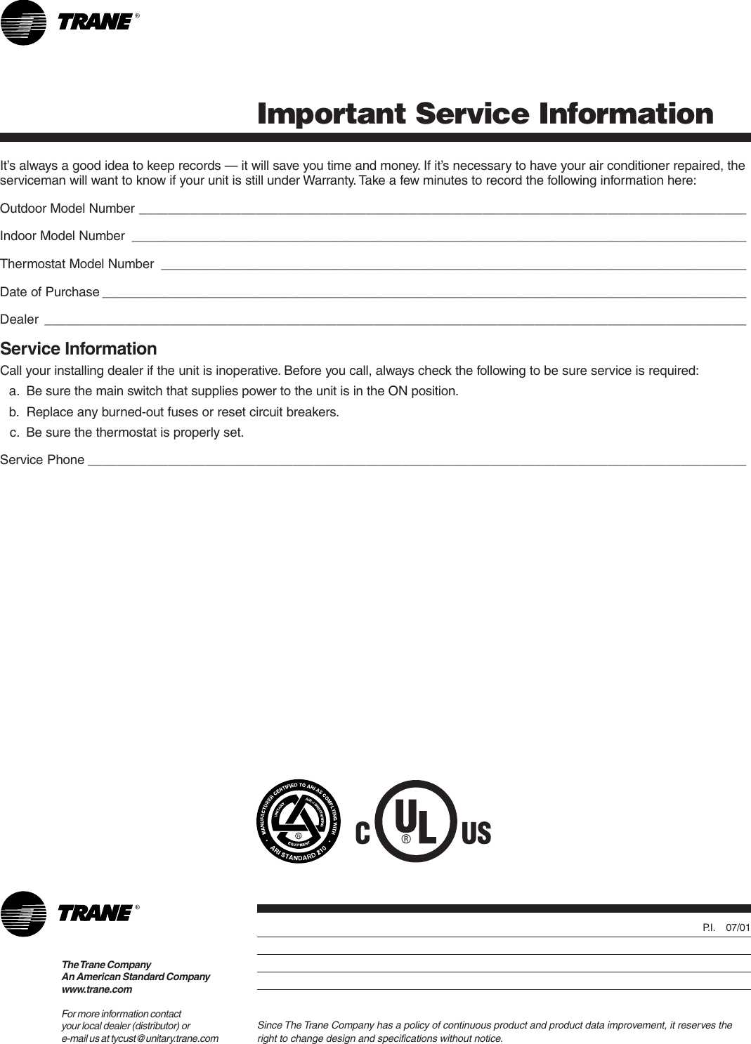 Page 6 of 6 - Trane Trane-Xl-Series-Users-Manual- 22_5194_01_kit.p65 Trane-xl-series-users-manual