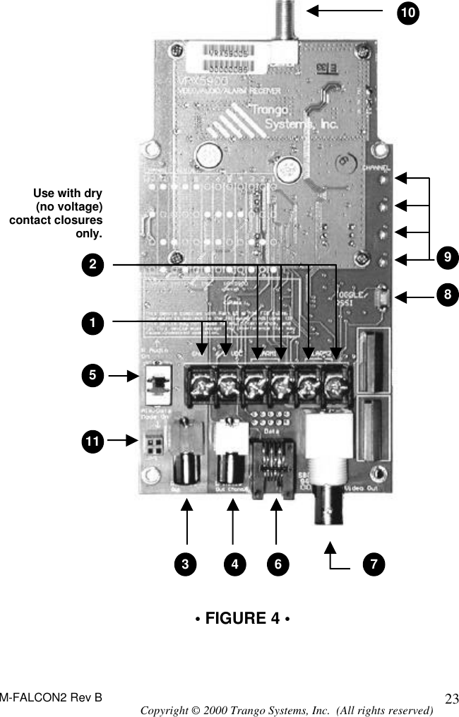 M-FALCON2 Rev B Copyright © 2000 Trango Systems, Inc.  (All rights reserved) 23                                  • FIGURE 4 • Use with dry (no voltage) contact closures only.8 9 11 1 2 3 4 5 6 7 10 