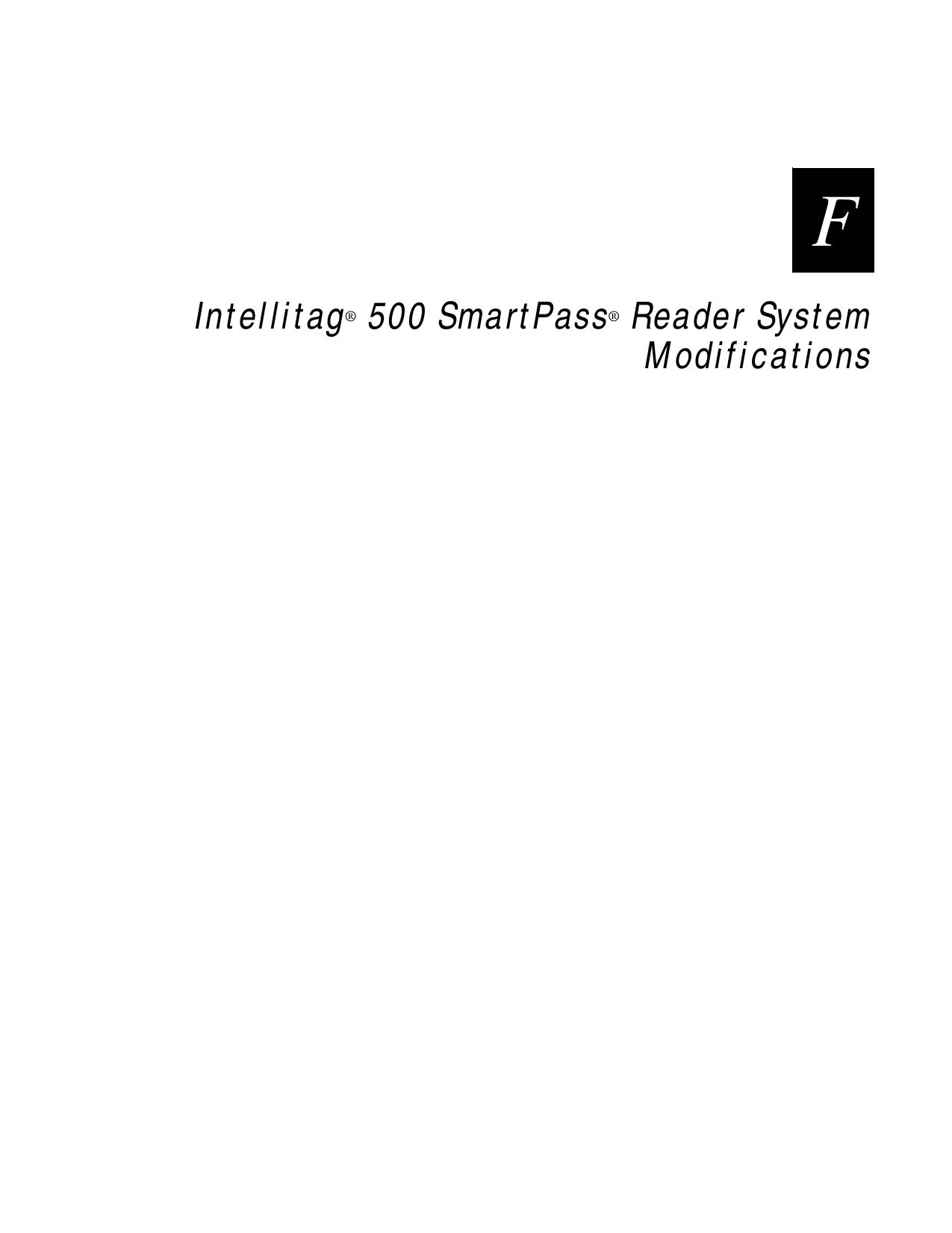 FIntellitag® 500 SmartPass® Reader SystemModifications