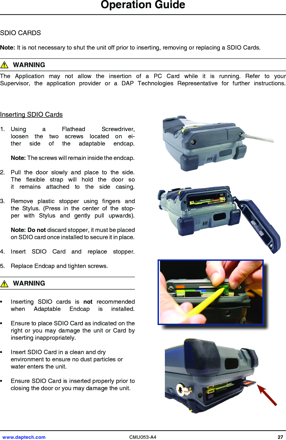 www.daptech.com CMU053-A4 27Operation Guide   1.       -       Note:          2.                    3.         -        Note: Do not       4. 5. WARNING    not                Note:WARNING                             