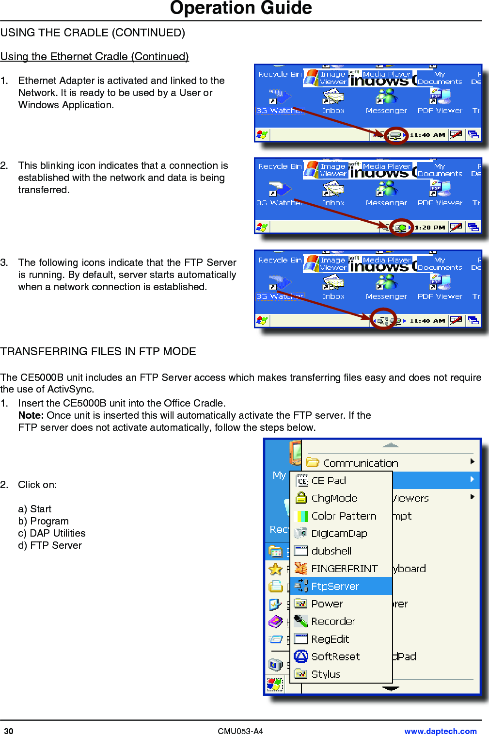 30 CMU053-A4 www.daptech.comOperation Guide1.     2.      3.  1. Note:  2.                  